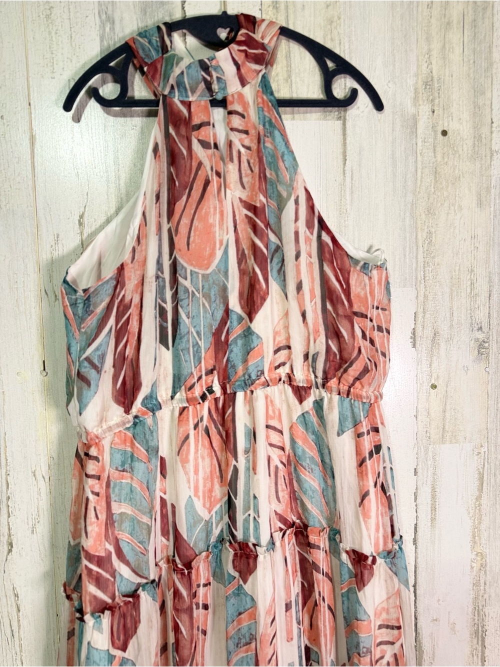INC Tropical Palm Print Crisscross Halter Tiered Maxi Dress XL Extra Large - Picture 8 of 11